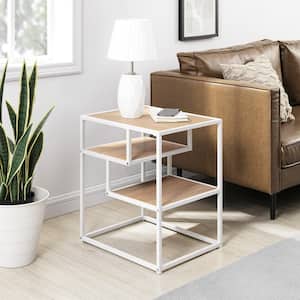 Modern 20 in. Coastal Oak and White Rectangle Wood End Table with 2-Shelves