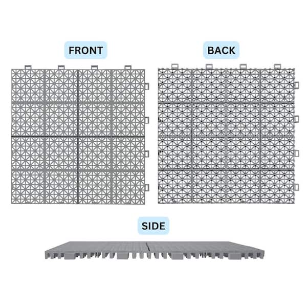 LIVIZA 1 ft. x 1 ft. Anti-Slip Plastic Deck Tile in Gray (12-Piece), Rosette Pattern