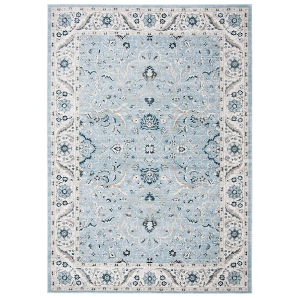 Isabella Light Blue/Cream 8 ft. x 10 ft. Floral Border Area Rug