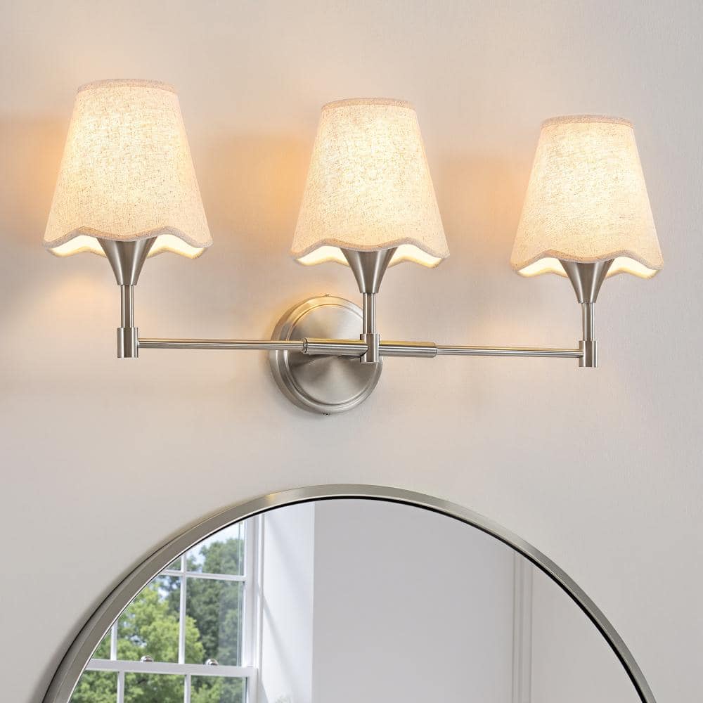 26 In. 3 Light Modern Brushed Nickel Indoor Vanity Light with Fabric Shades and E26 Socket Base price history on PriceWatchPro