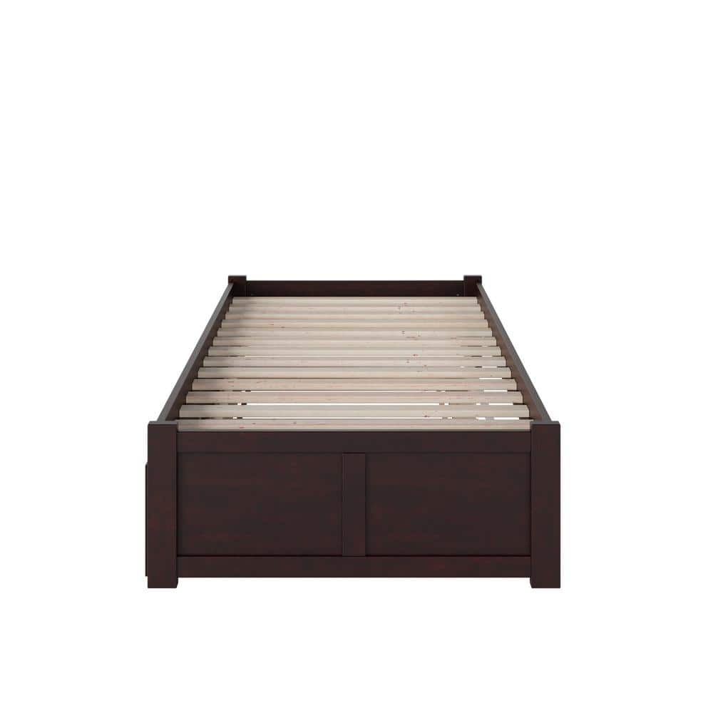 Espresso Twin Wood Platform Bed with Trundle and Slats
