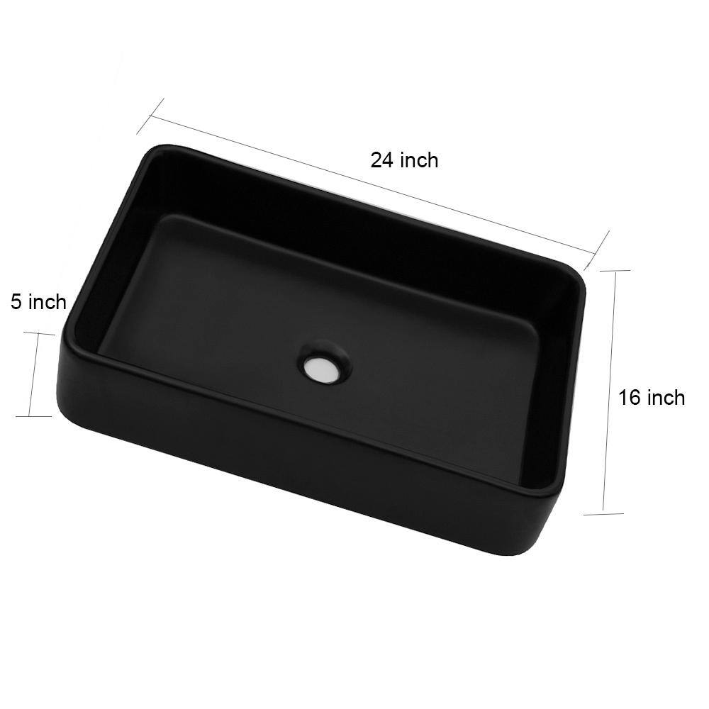 24'' Matte Black Rectangular Ceramic Vessel Sink