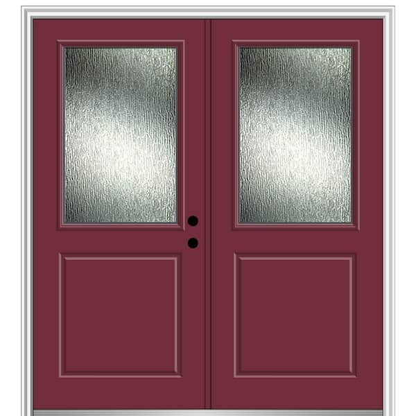 MMI Door 72 in. x 80 in. Left-Hand/Inswing Rain Glass Burgundy Fiberglass Prehung Front Door on 4-9/16 in. Frame