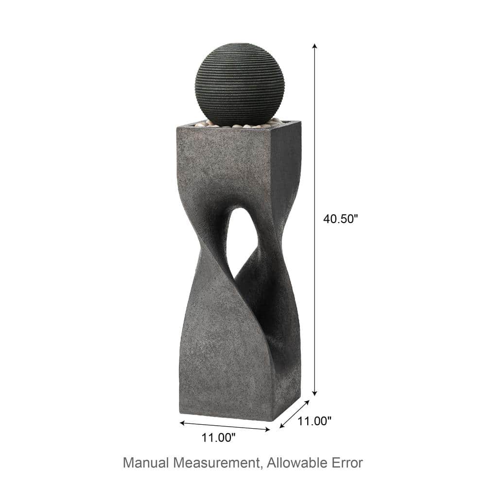 Modern Gray Polyresin Pedestal Fountain with LED Light