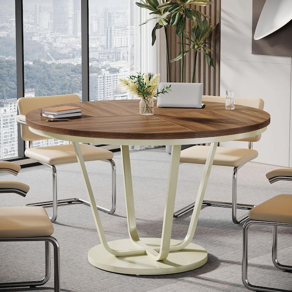 BYBLIGHT Moronia 47.24 in. Brown Small Meeting Desk, Modern Conference Table with Pedestal Frame for Office, Boardroom