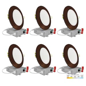 4 in. Bronze Trim 5CCT 27K-50K Ultra Thin Canless New Construction IC Rated Integrated LED Recessed Lighting Kit 6 Pack
