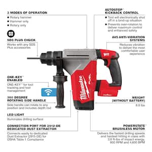 M18 FUEL 18V Lithium-Ion Brushless Cordless SDS-Plus 1-1/8 in. Rotary Hammer Drill w/1 in. SDS-PLUS Rotary Hammer