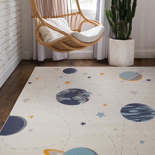 Galaxy Orbit Cream 5 ft. x 7 ft. Space Area Rug