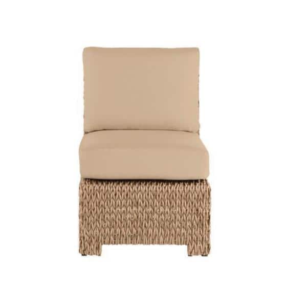 Hampton Bay Laguna Point Tan Wicker Armless Middle Outdoor Patio Sectional Chair with CushionGuard Plus Beige Tan Cushions