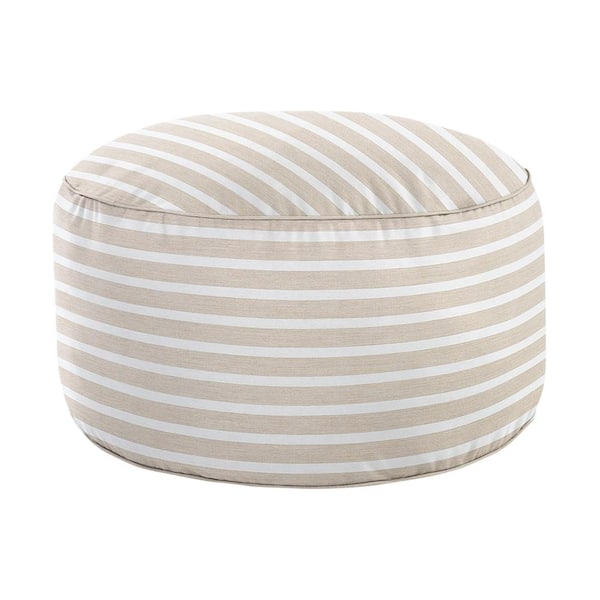 SORRA HOME 30 in. x 30 in. x 15 in. Sunbrella Shore Linen Stripe Round Outdoor Bean Pouf