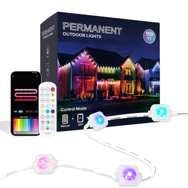150ft Permanent Outdoor Lights Pro, App & Remote, RGB Eternity Eaves Lights IP67 Waterproof, House Roof String Light