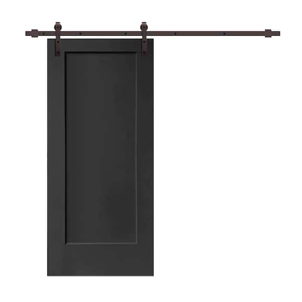 CALHOME 30 in. x 80 in. Black Stained Composite MDF 1-Panel Interior Sliding Barn Door with Hardware Kit