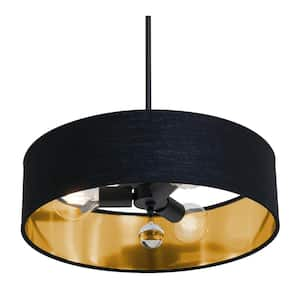 Celine 60-Watt 3-Light Black Shaded Pendant Light with Fabric Shade and No Bulbs Included