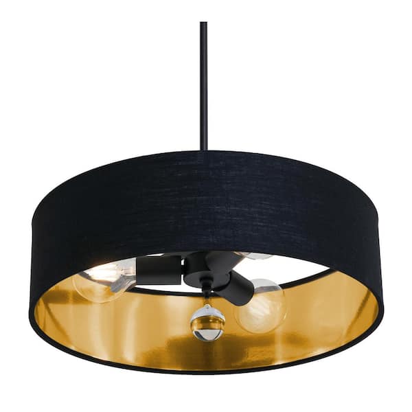 AFX Celine 60-Watt 3-Light Black Shaded Pendant Light with Fabric Shade and No Bulbs Included