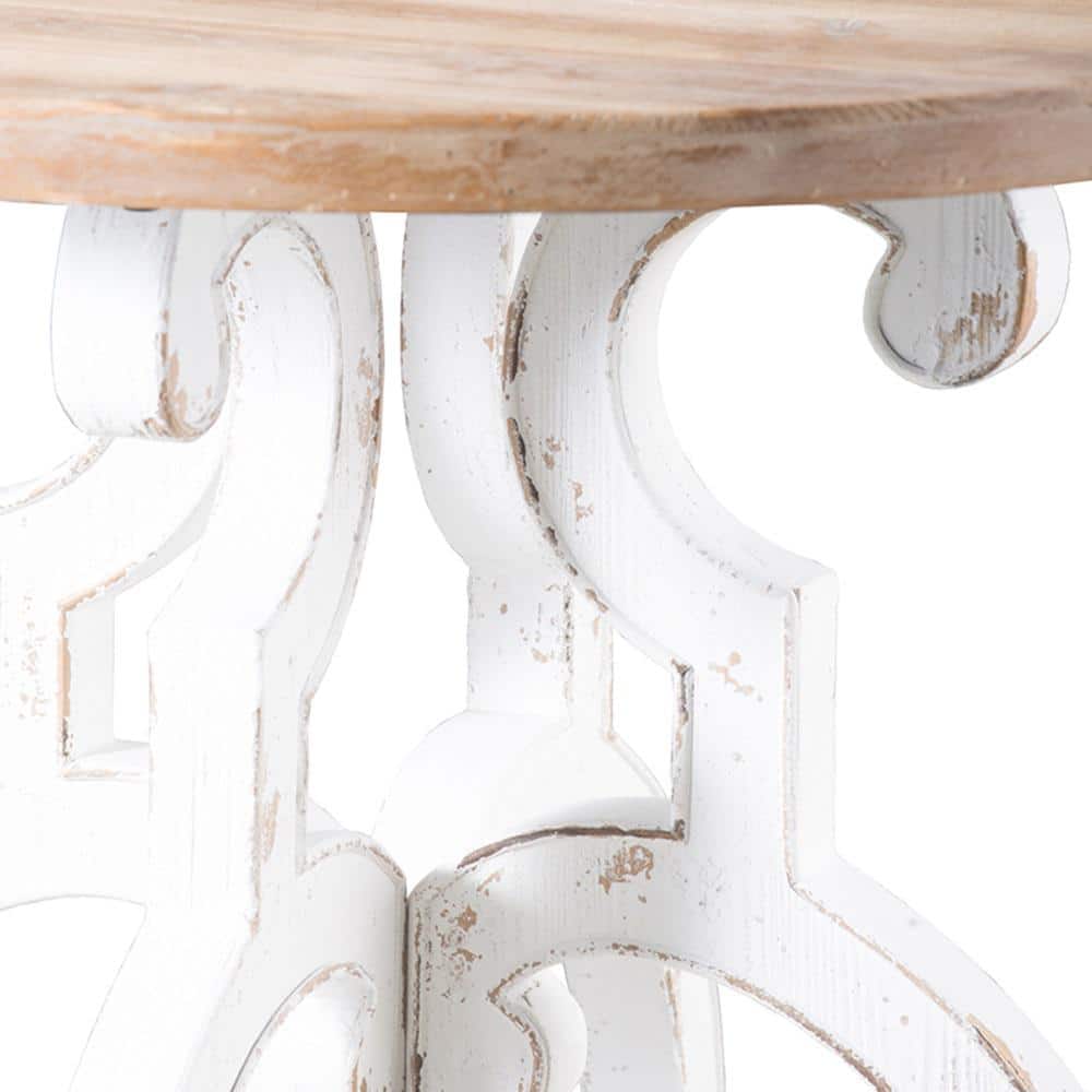 Natural Wood Round Dining Table with White Pedestal Base