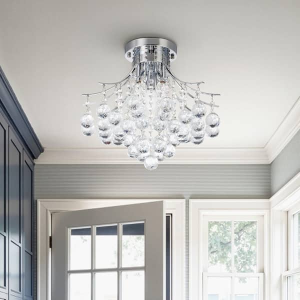 3-Light Chrome Flush Mount with Crystal Shade