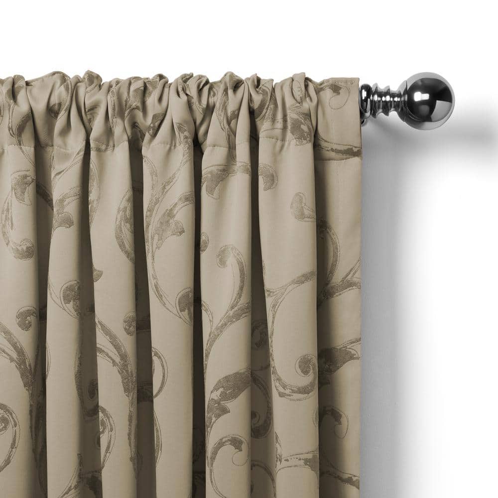 Natural Jacquard Scroll Blackout Valance with Tassel Trim