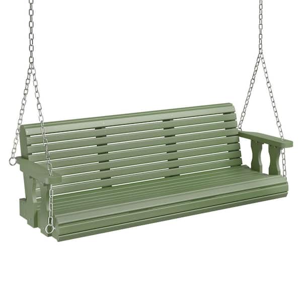 3-Person Green Wood Porch Swing with Chains
