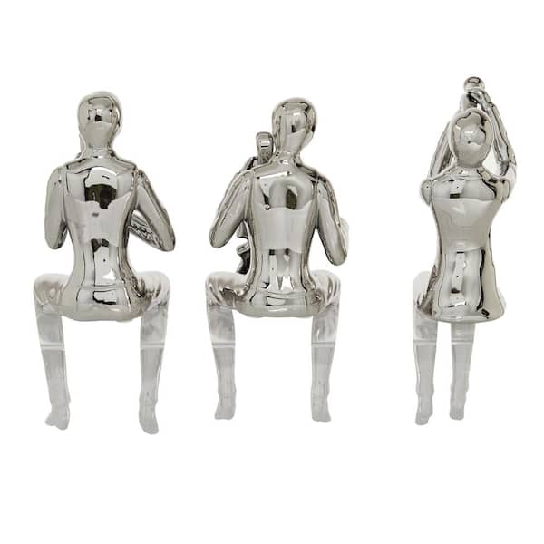 Litton Lane Silver Ceramic Shelf Sitting Musician Sculpture (Set of 3)