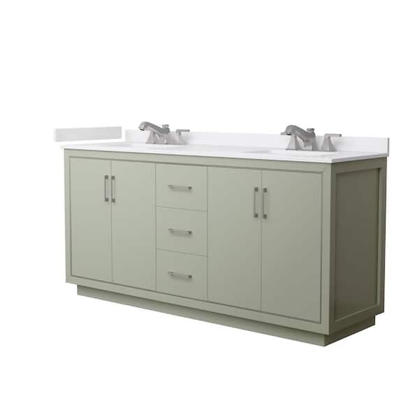 Icon 72 in. Double Freestanding Light Green Bath Vanity with White Cultured Marble Top Assembled