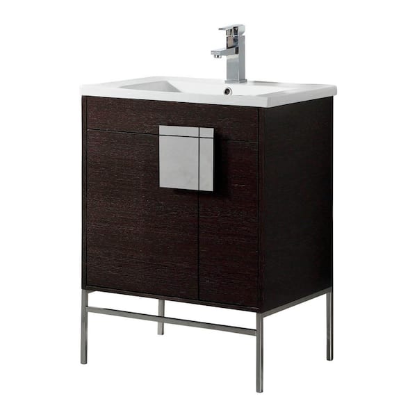 FINE FIXTURES Shawbridge 30 in. W x 18.11 in. D x 33.5 in. H Bath Vanity in Black Oak Straight Grain with Ceramic Vanity Top in White
