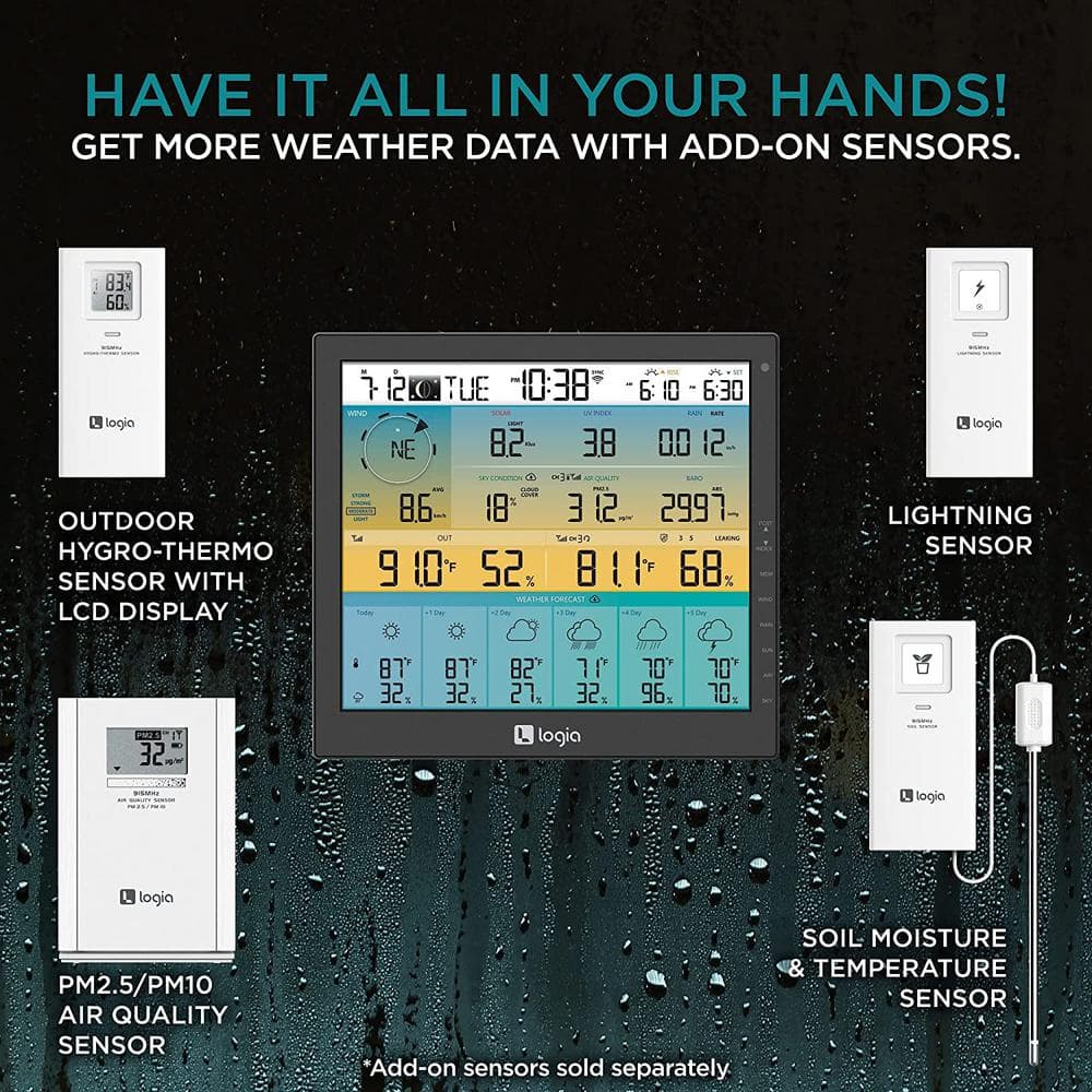 Logia 7-in-1 Wireless Weather Station with Solar Panel and Large Display