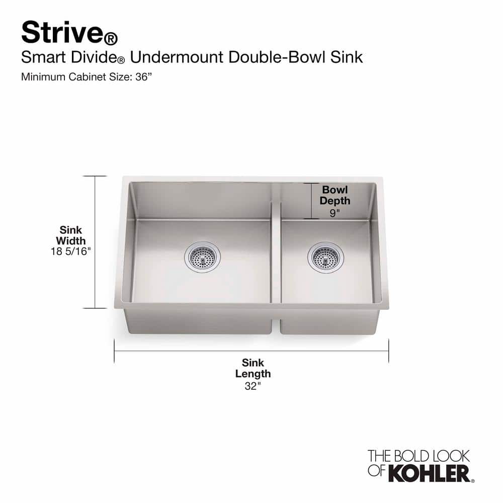 Strive 38" Stainless Steel Double Bowl Undermount Kitchen Sink