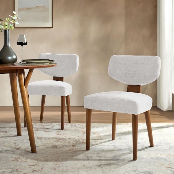 JAYDEN CREATION Lydia Ivory Polyester Dining Chair with Solid Wood Legs and Curved Backrest