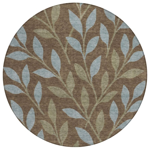Chantille Machine Washable Indoor/Outdoor Abstract ACN3033 Chocolate 8 ft. x 8 ft. Round Rug