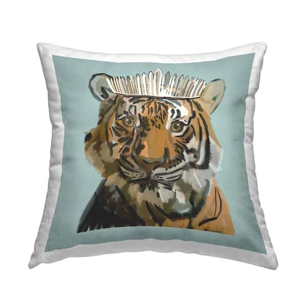 Stupell Industries Royal Tiger Portrait Blue Print Polyester 18 in. x 18 in. Throw Pillow