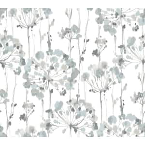 Sheer Blue and Grey Flourish Non Woven Preium Peel and Stick Wallpaper Approximate 45 sq. ft.