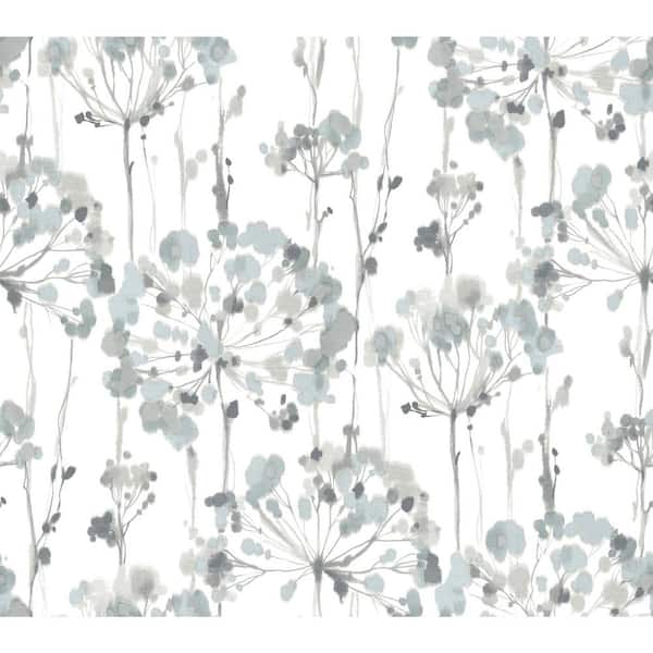 Sheer Blue and Grey Flourish Non Woven Preium Peel and Stick Wallpaper Approximate 45 sq. ft.