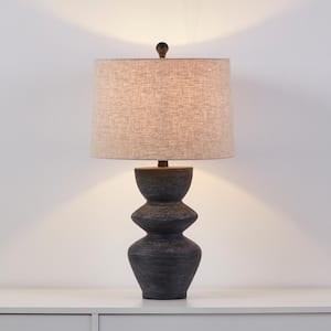 24.75 in. Black Farmhouse and Rustic Ceramic Bedside Table Lamp