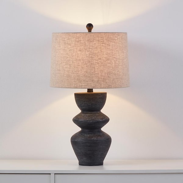 KAWOTI 24.75 in. Black Farmhouse and Rustic Ceramic Bedside Table Lamp