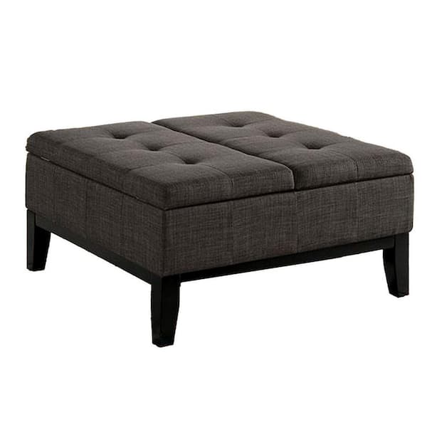 Benjara Gray and Espresso Fabric Square Storage Ottoman