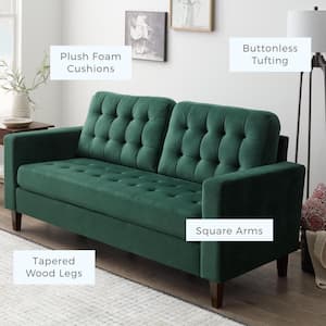 Brynn 76 in. Green Velvet Upholstered 3-Seat Square Arm Sofa with Removable Cushions and Buttonless Tufting