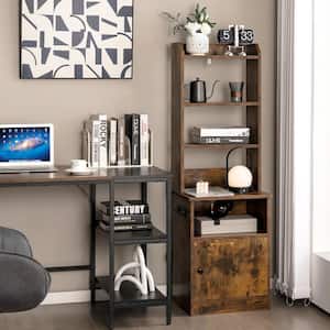 Rustic Brown 0-Drawer 17.5 in. W Nightstand Bedside End Side Table Bookshelf with Charging Station