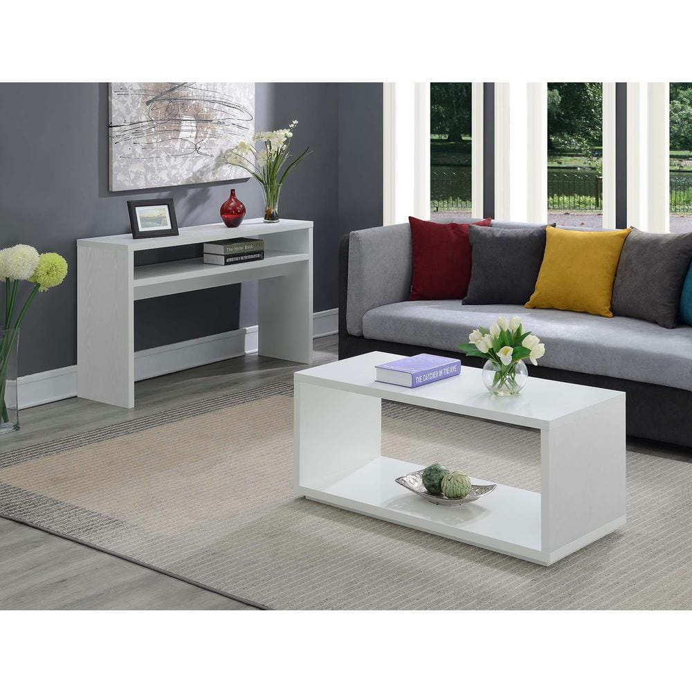 Simplistic White Rectangular Coffee Table with Open Shelf
