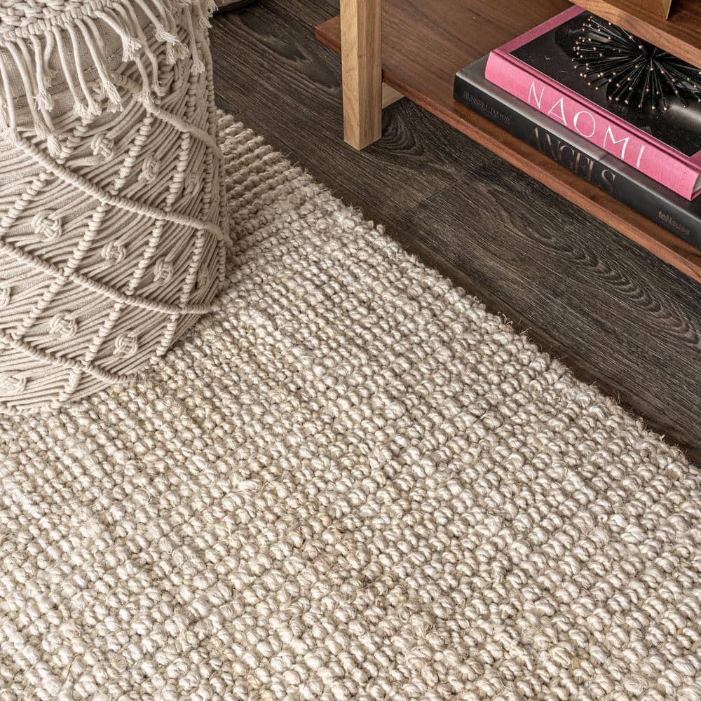 Ivory Braided Jute Handmade Reversible Rectangular Rug