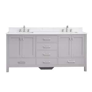 Enliven 72 in. Double Sink Freestanding Gray Bath Vanity with White Engineered Stone Top