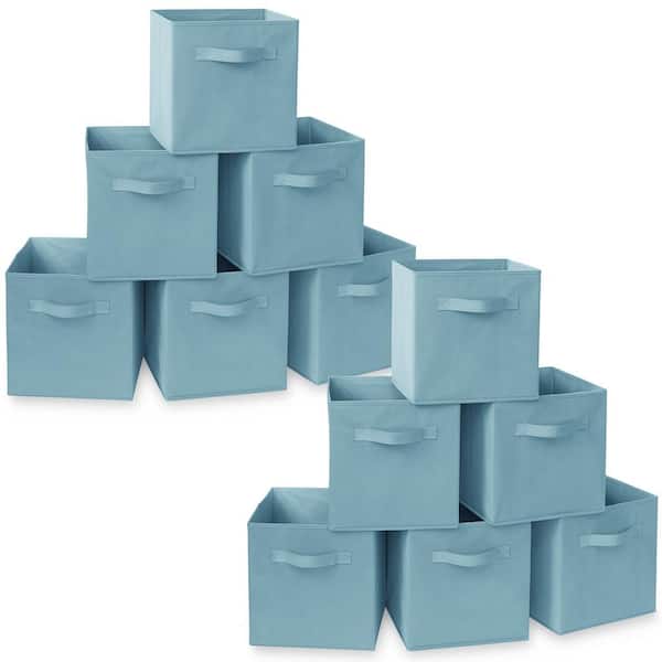 Baby Blue 11 in. x 11 in. Fabric Collapsible Cubes Decorative Basket Storage Bins-Set of 12