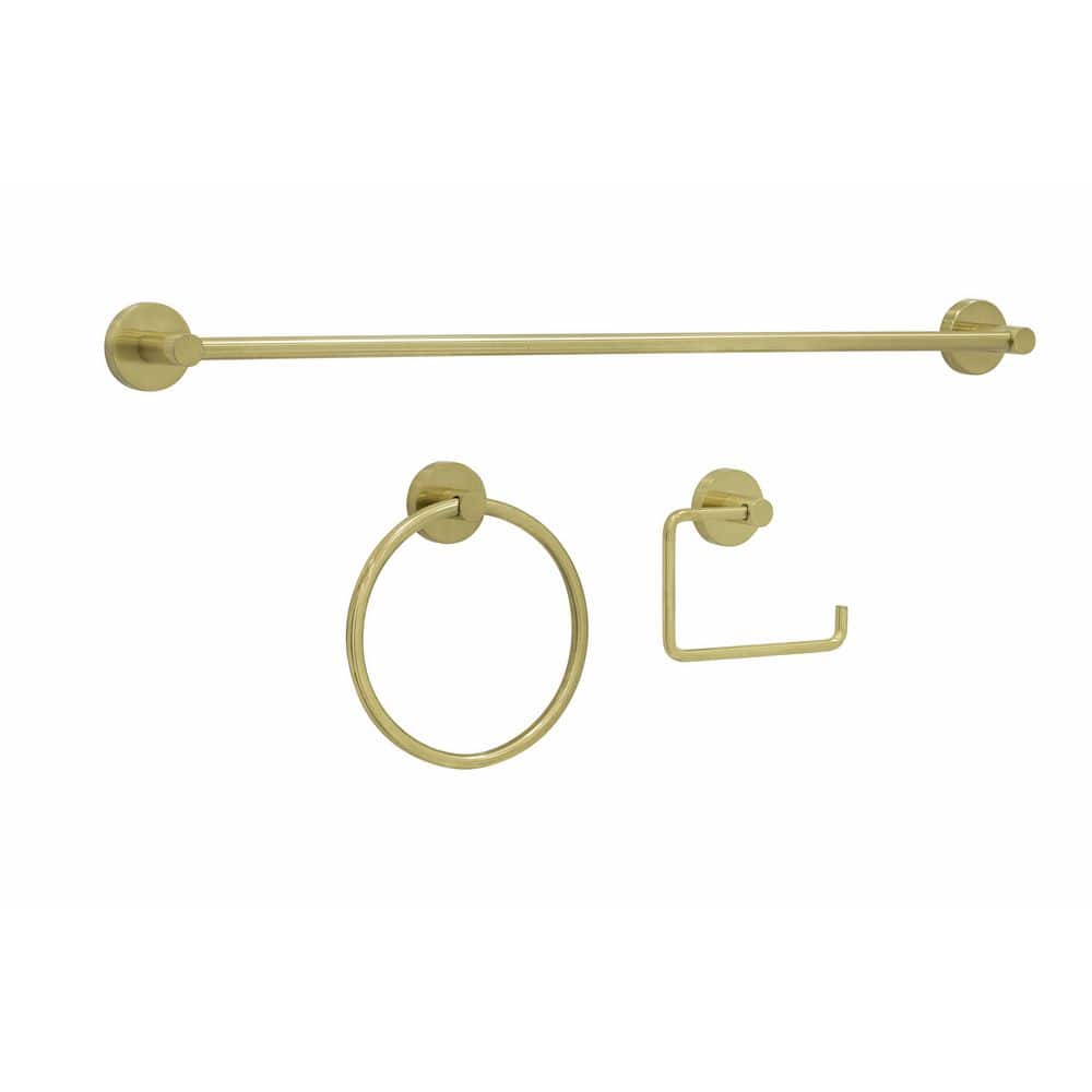 Gold Brushed Metal 3-Piece Bathroom Hardware Set