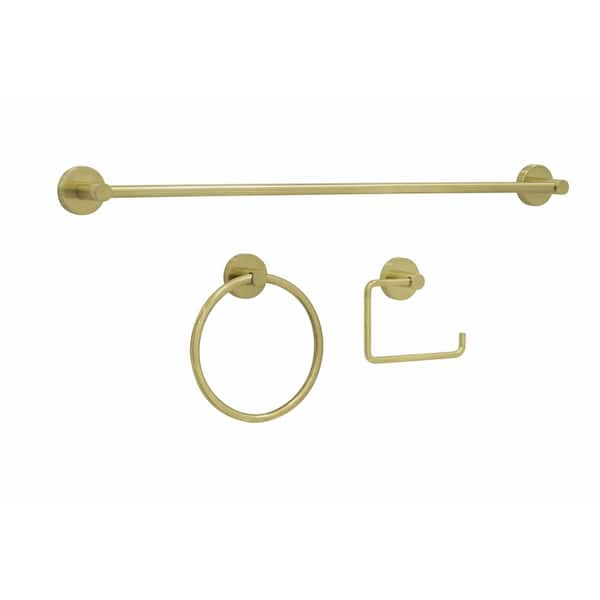 MSI 3-Piece Gold Brushed Bath Hardware Set with 24 in. Towel Bar, Toilet Paper Holder and Towel Ring in Matte Black