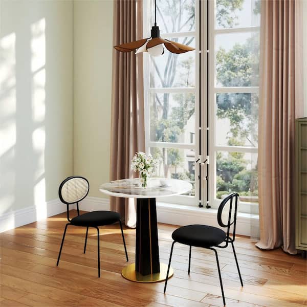 33 in. Modern Round Pandora Sintered Stone Tabletop Dining Table with Solid Wood Pedestal (Seat 2)