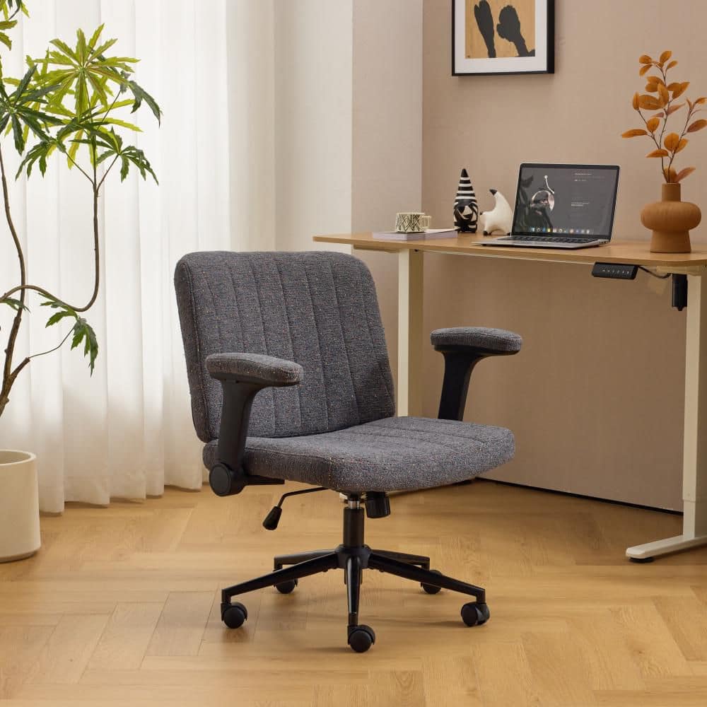 Chenille Fabric Adjustable Height Swivel Task Chair in Dark Gray with Adjustable Arms price history on PriceWatchPro