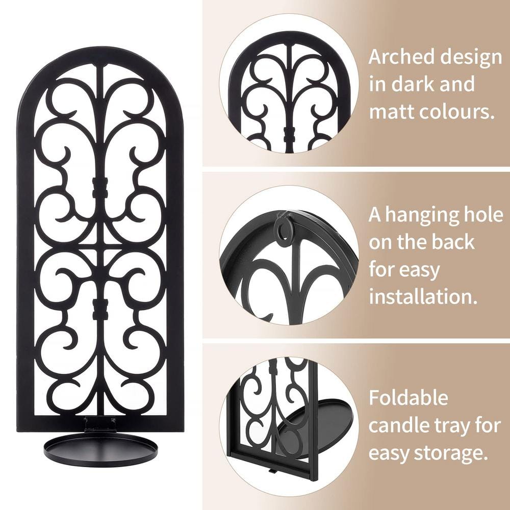 Black Metal Vintage Wall Mounted Candle Sconces Set of 2