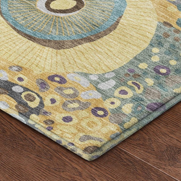 Mayfield Premium Machine Washable Abstract AMF2498 Gold 2 ft. x 3 ft. Accent Rug