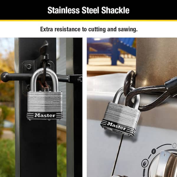 Master Lock Combination Stainless Steel Padlock w/Key Cylinder 1 7/8 in.  Wide, Black/Silver 
