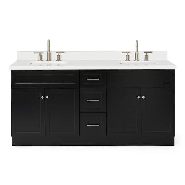 Hamlet 72 in. W x 22 in. D x 36 in. H Bath Vanity in Black with Pure White Quartz Top