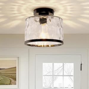 9 in. 1-Light Black Modern Semi Flush Mount Ceiling Light Industrial Clear Water Glass for Hallway Kitchen Bathroom